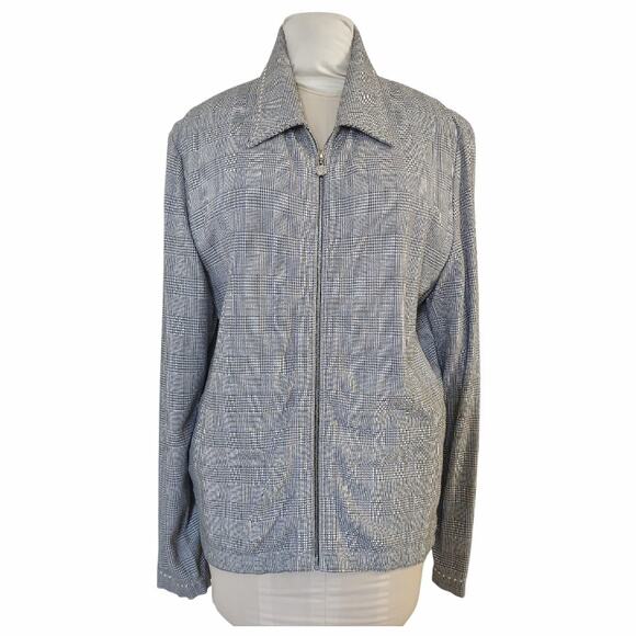 ST. JOHN Sporty Plaid Casual Zip Front Jacket Size M Oversized Casual Designer - Picture 1 of 16